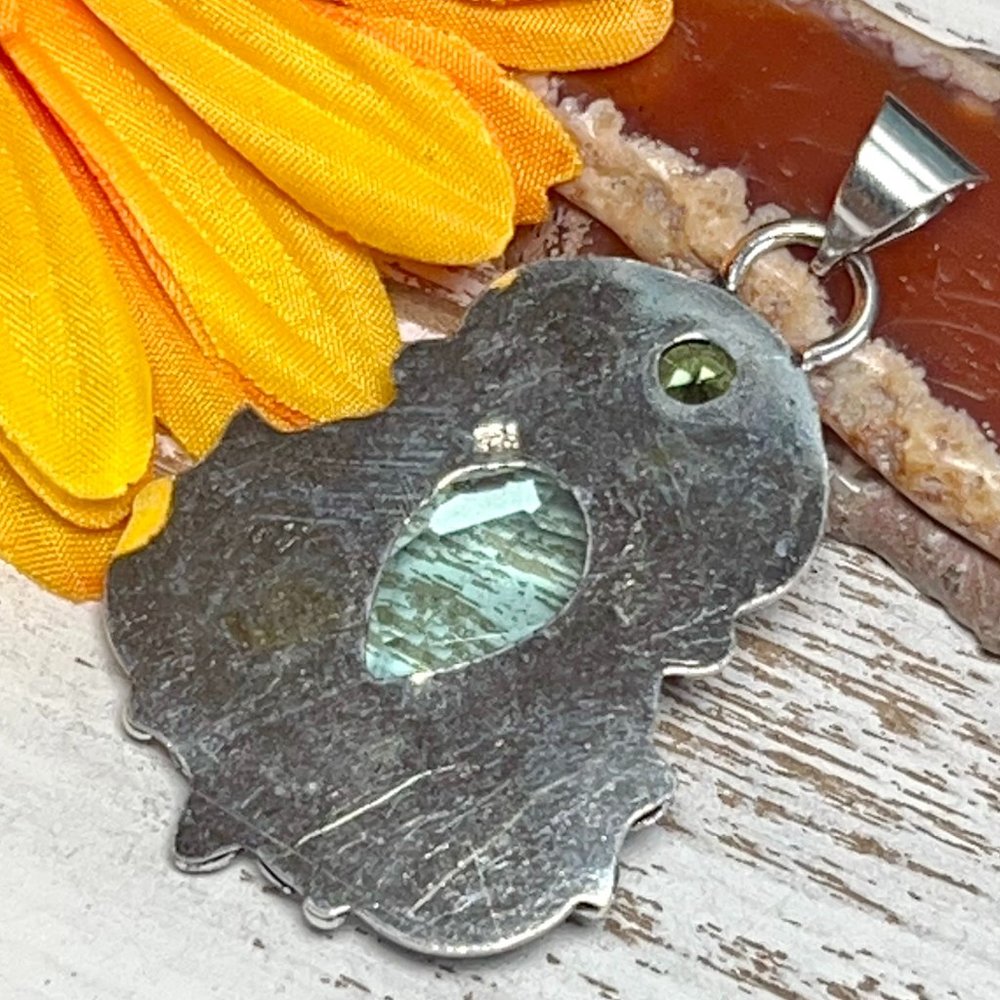Blue Topaz Peridot Pendant Gemstone Handmade Statement 925 Silver Boho Ethnic - Picture 6 of 8